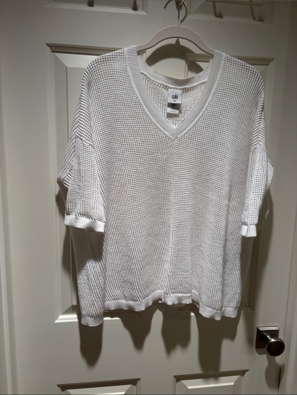 CAbi White Open-Knit V-Neck Sweater